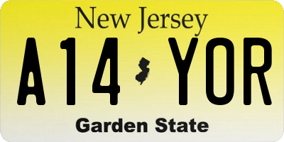 NJ license plate A14YOR