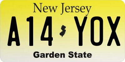 NJ license plate A14YOX