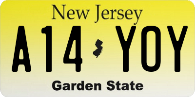NJ license plate A14YOY