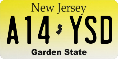 NJ license plate A14YSD