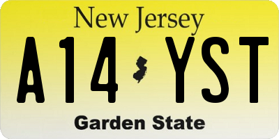 NJ license plate A14YST