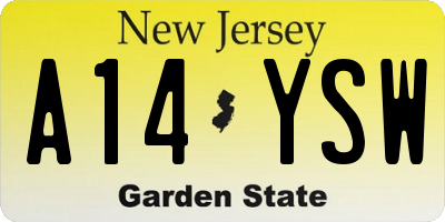 NJ license plate A14YSW