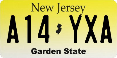 NJ license plate A14YXA