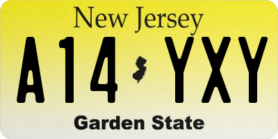 NJ license plate A14YXY