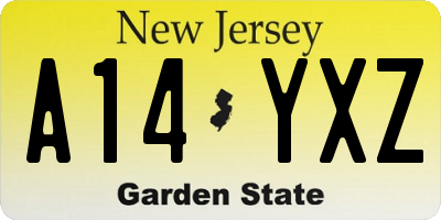 NJ license plate A14YXZ