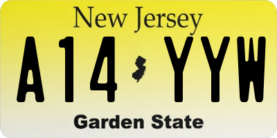 NJ license plate A14YYW