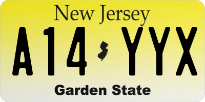 NJ license plate A14YYX