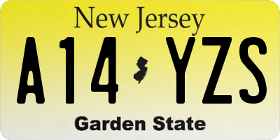 NJ license plate A14YZS