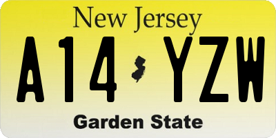 NJ license plate A14YZW