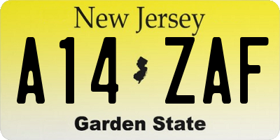 NJ license plate A14ZAF