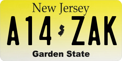 NJ license plate A14ZAK