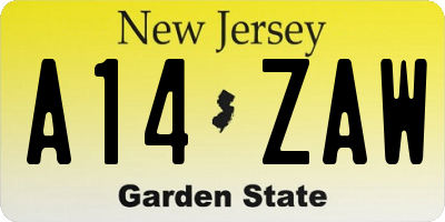 NJ license plate A14ZAW