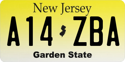 NJ license plate A14ZBA