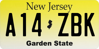 NJ license plate A14ZBK