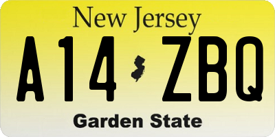 NJ license plate A14ZBQ