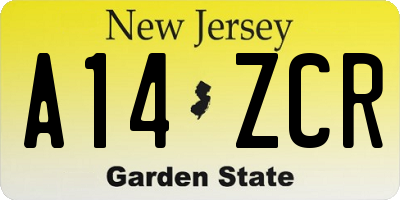 NJ license plate A14ZCR