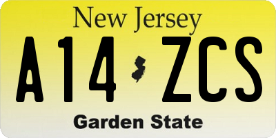 NJ license plate A14ZCS