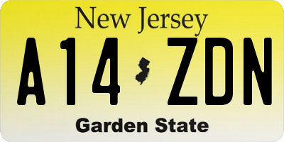 NJ license plate A14ZDN