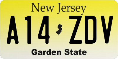 NJ license plate A14ZDV