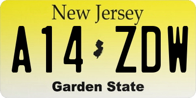 NJ license plate A14ZDW