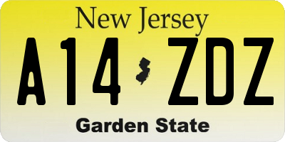 NJ license plate A14ZDZ