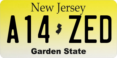 NJ license plate A14ZED