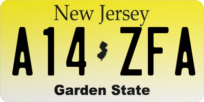 NJ license plate A14ZFA