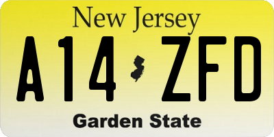 NJ license plate A14ZFD