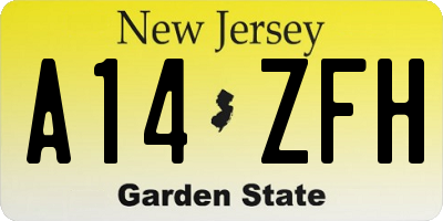 NJ license plate A14ZFH