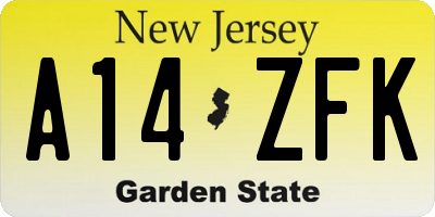 NJ license plate A14ZFK