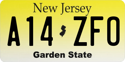 NJ license plate A14ZFO