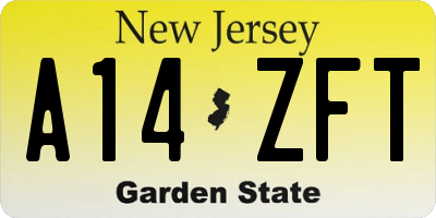 NJ license plate A14ZFT