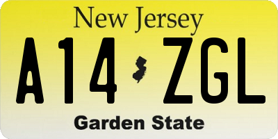 NJ license plate A14ZGL