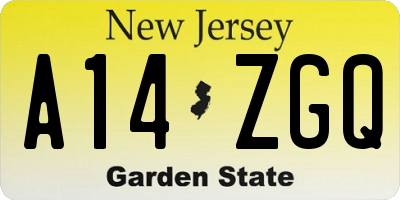 NJ license plate A14ZGQ