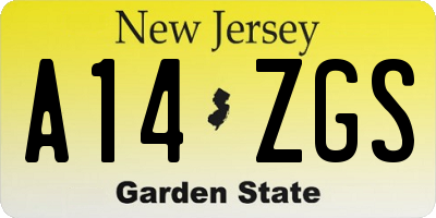NJ license plate A14ZGS