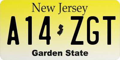 NJ license plate A14ZGT