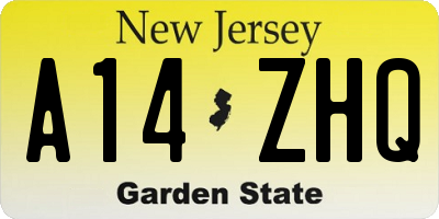NJ license plate A14ZHQ