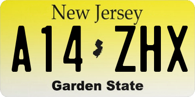 NJ license plate A14ZHX