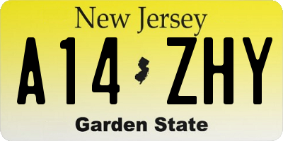 NJ license plate A14ZHY