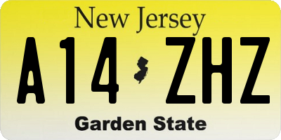 NJ license plate A14ZHZ
