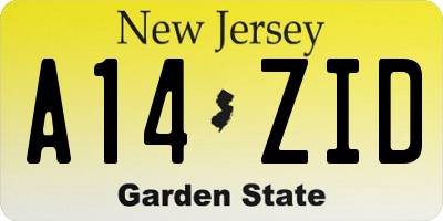 NJ license plate A14ZID