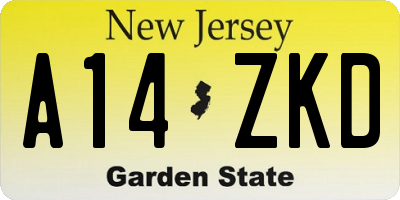 NJ license plate A14ZKD