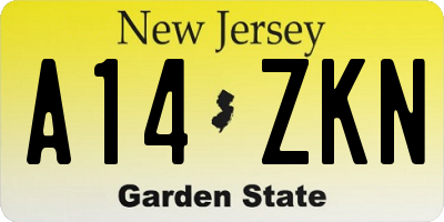 NJ license plate A14ZKN