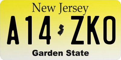 NJ license plate A14ZKO