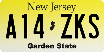 NJ license plate A14ZKS