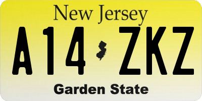 NJ license plate A14ZKZ