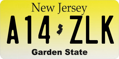 NJ license plate A14ZLK