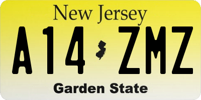 NJ license plate A14ZMZ