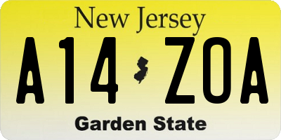 NJ license plate A14ZOA