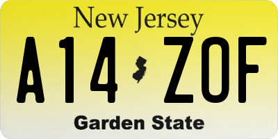 NJ license plate A14ZOF